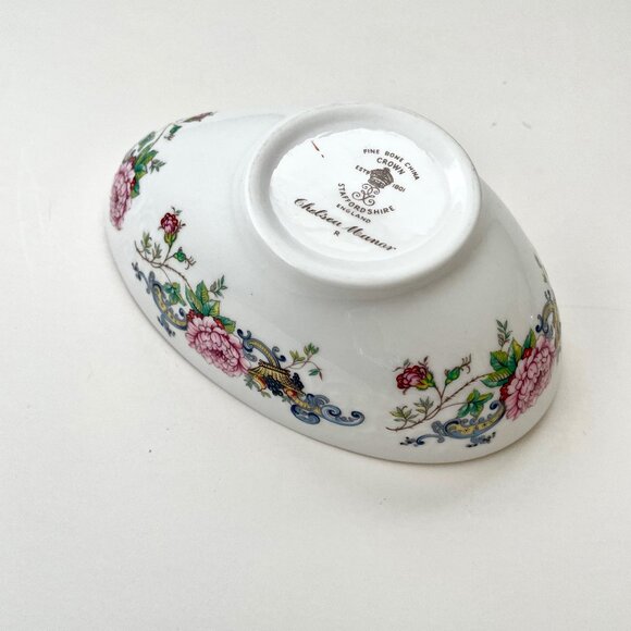Crown Staffordshire England Chelsea Manor Fine Bone China Candy Dish Oval Bow - Picture 11 of 16
